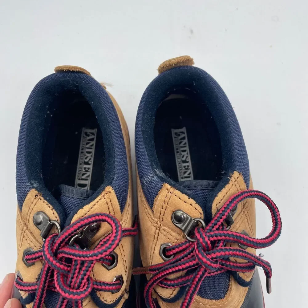 Lands End Rubber Duck Boots Lace Up Green Tan Waterproof Low Womens Size 7